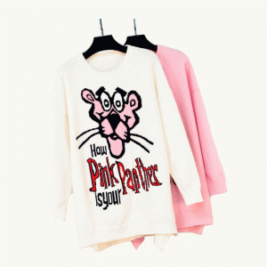 2019 neueste Pullover Design Pink Panther Jacquard Damen Strickpullover Kleid