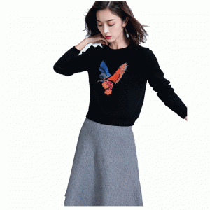 Customized Ladies Knitwear Bestickter Vogel Pullover mit Rundhalsausschnitt