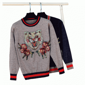 Handgemachte Pailletten Applikationen und Blumen Strickpullover Pullover für Frauen