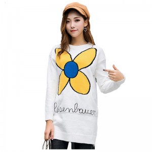 American / European Size Daisy Flower Jacquard Damen Pullover Sweater Kleid